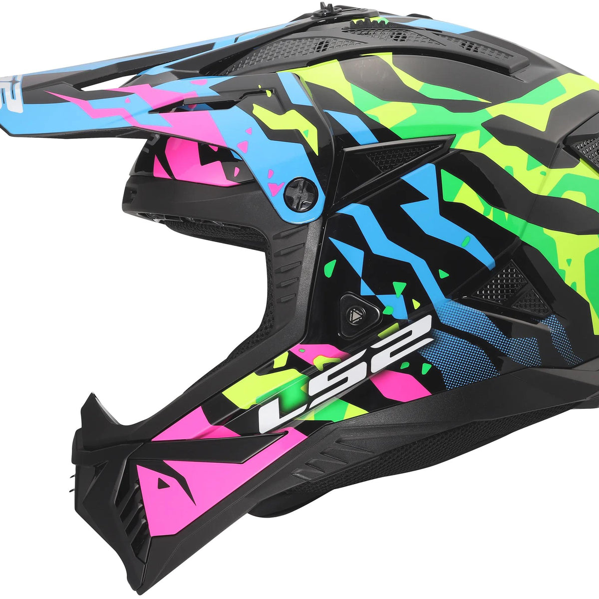 LS2 MX708 Fast II Grotesk Blauw/Roze/Groen Crosshelm ECE 22.06