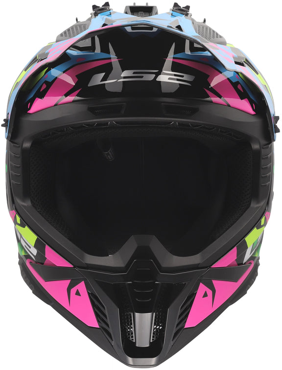 LS2 MX708 Fast II Grotesk Blauw/Roze/Groen Crosshelm ECE 22.06