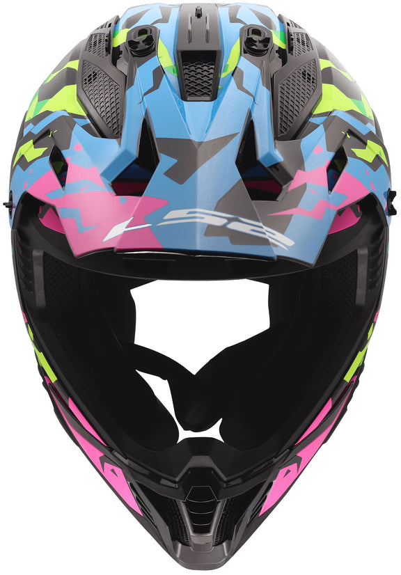 LS2 MX708 Fast II Grotesk Blauw/Roze/Groen Crosshelm ECE 22.06 – foto 3