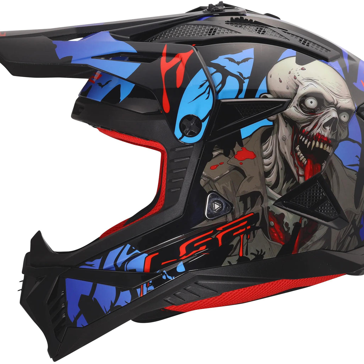 LS2 MX708 Fast II Zombie Zwart/Rood/Blauw Crosshelm ECE 22.06