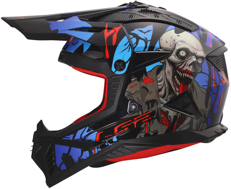 LS2 MX708 Fast II Zombie Zwart/Rood/Blauw Crosshelm ECE 22.06
