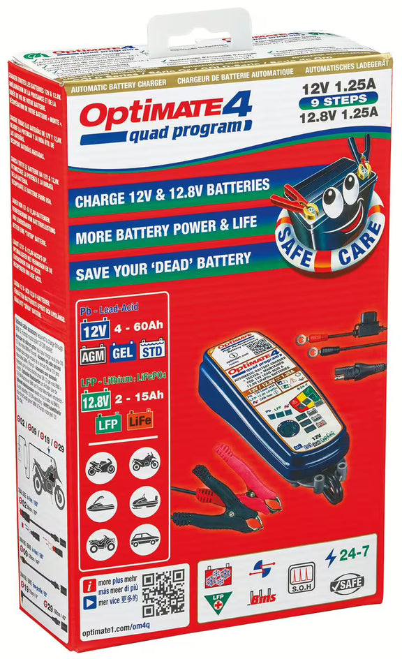 Acculader TECMATE "OptiMATE 4 Quad Programma" – General Purpose Battery Chargers kopen bij WheelsWork | Motoronderdelen, Gereedschap & Accessoires