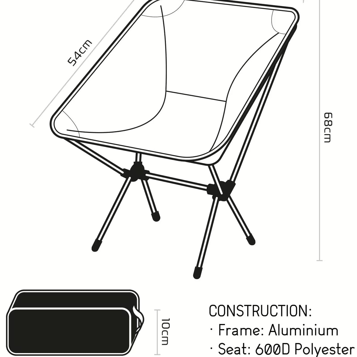 Oxford Opvouwbare Campingstoel Zwart – Aluminium Frame met Draagtas