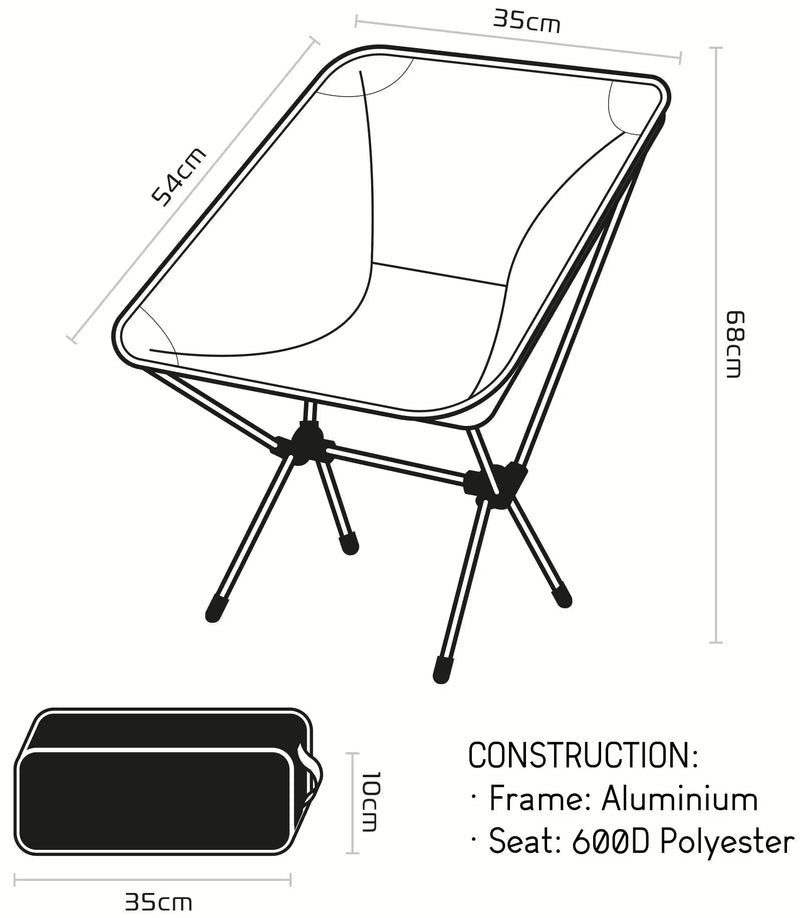 Oxford Opvouwbare Campingstoel Zwart – Aluminium Frame met Draagtas