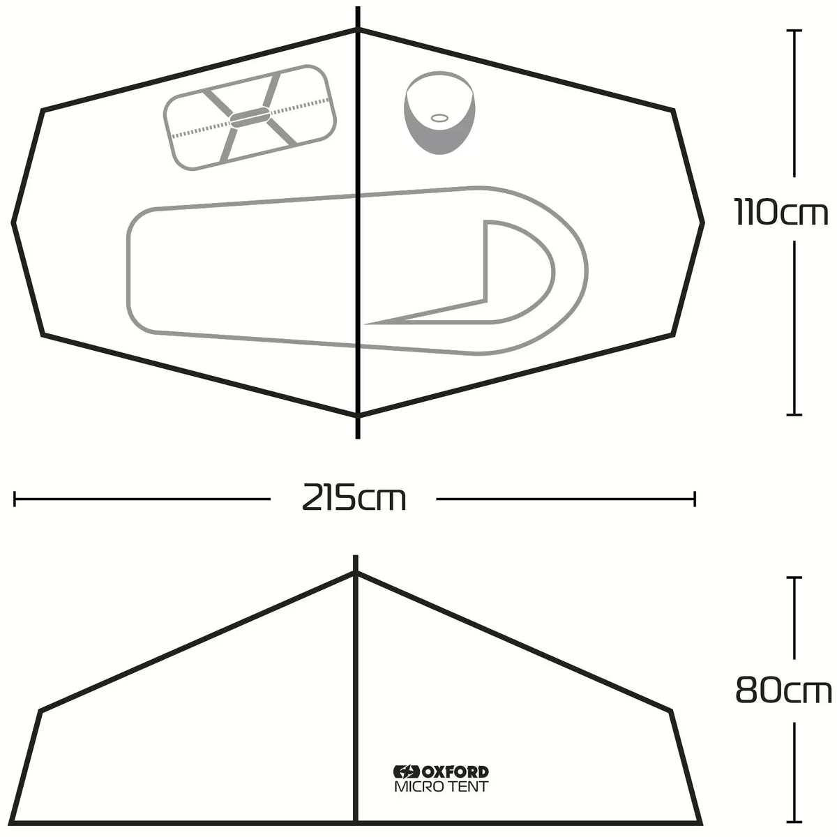 Oxford Compacte Ultralichte Tent Grijs Zwart 1-2 Personen