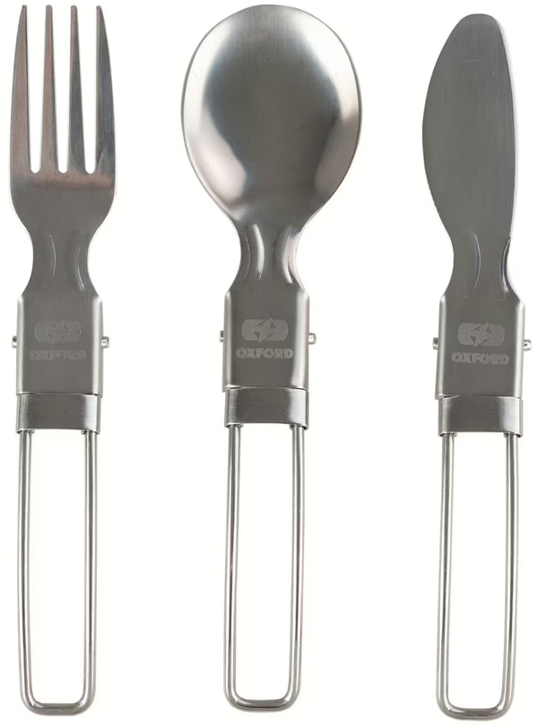 Oxford Camping Cutlery Set – 3-Piece Stainless Steel Folding Set with Bag