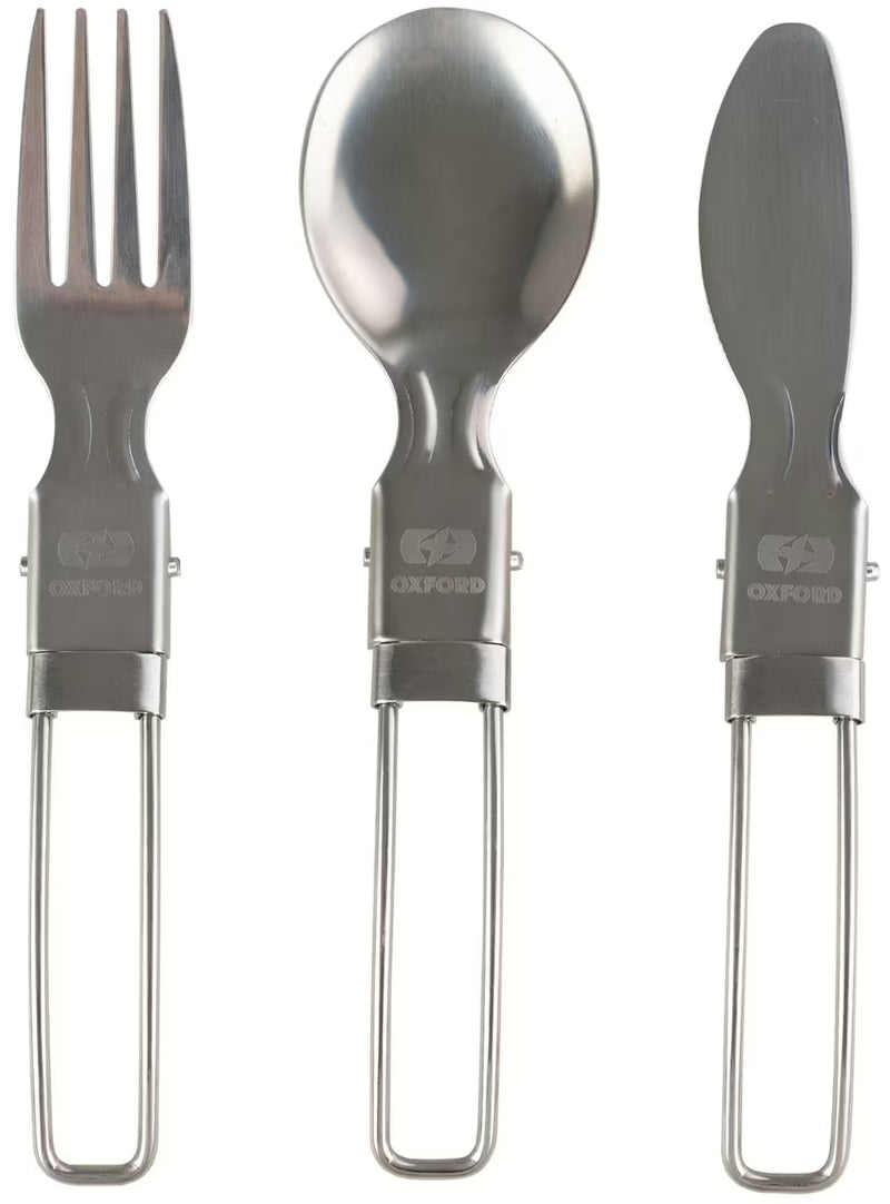 Oxford Campingbestek Set – 3-delige RVS Opvouwbare Set met Tas