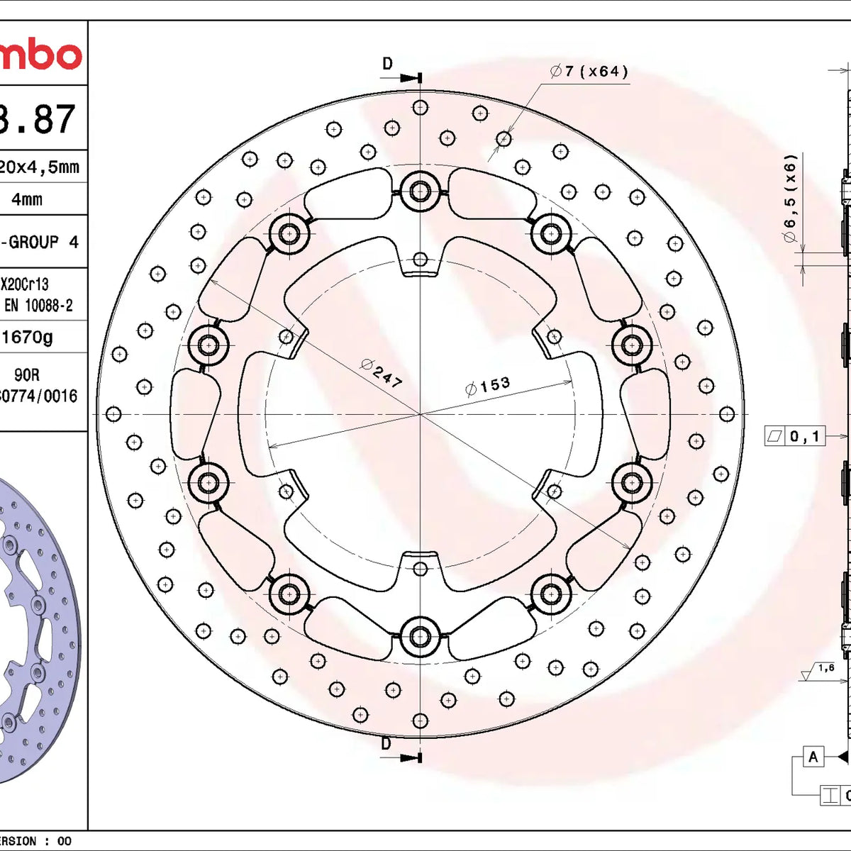Brembo Serie Oro voorremschijf 320 x 4,5 mm KTM 78B40887