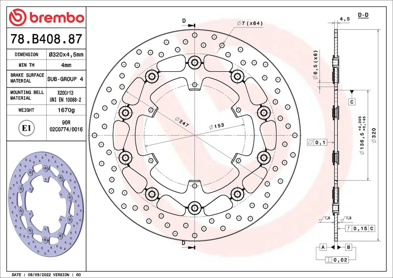 Brembo Serie Oro voorremschijf 320 x 4,5 mm KTM 78B40887