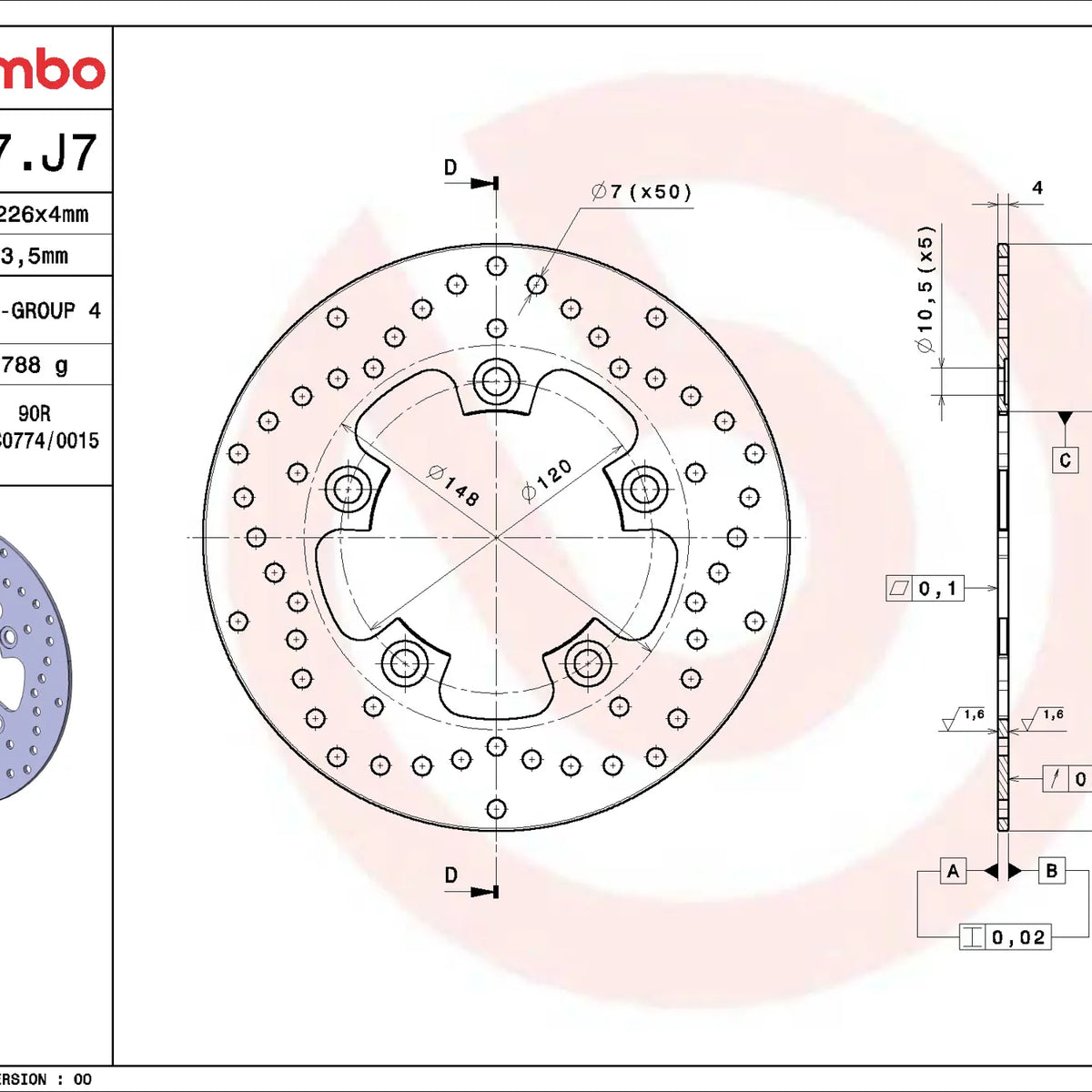 Brembo Serie Oro voorremschijf 226 x 4,0 mm 68B407J7