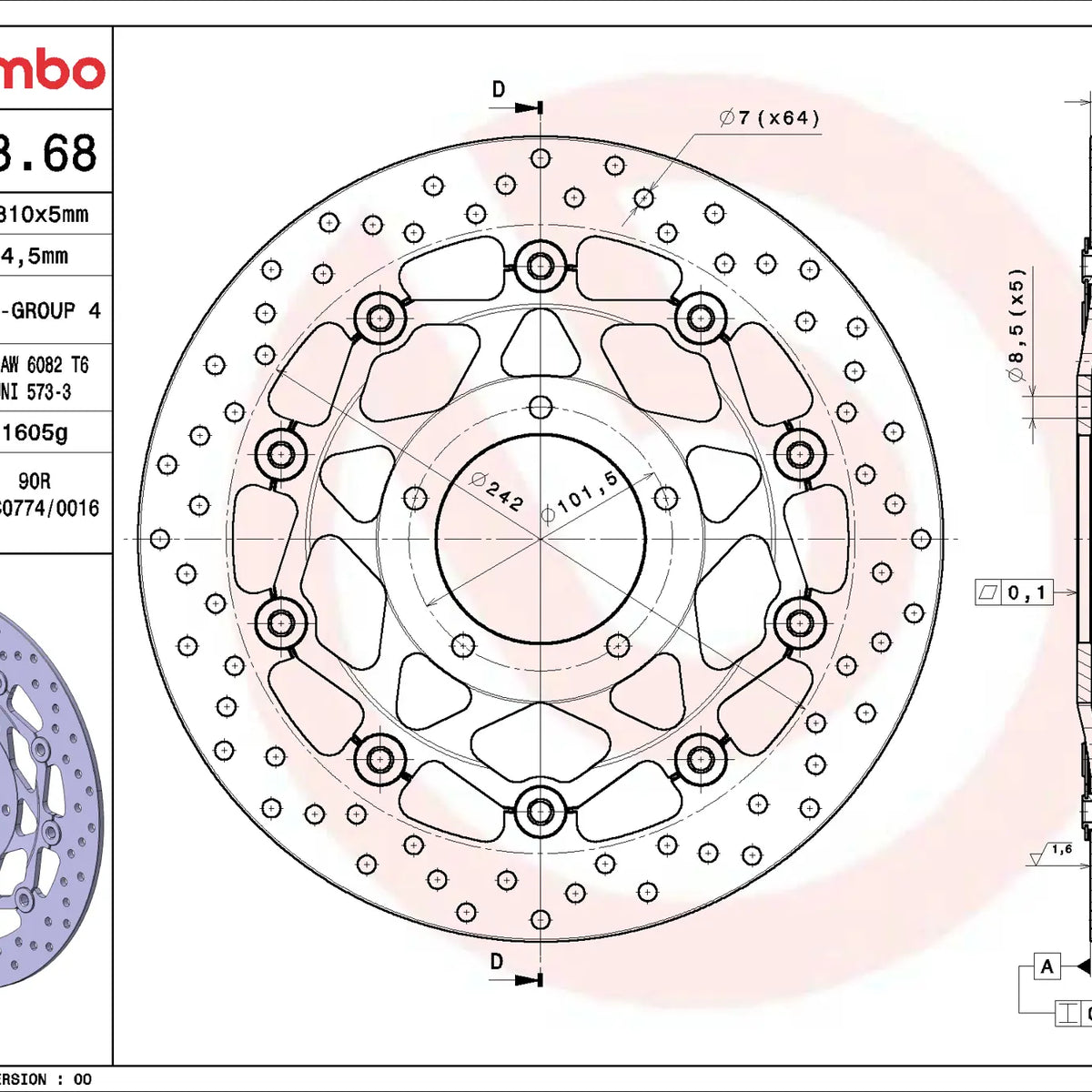 Brembo Serie Oro voorremschijf 310 x 5,0 mm MV Agusta Brutale 920 2012-2019