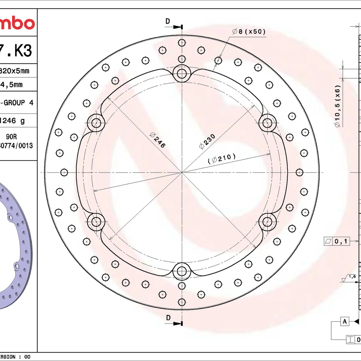 Brembo Serie Oro voorremschijf 320 x 5,0 mm Honda 68B407K3