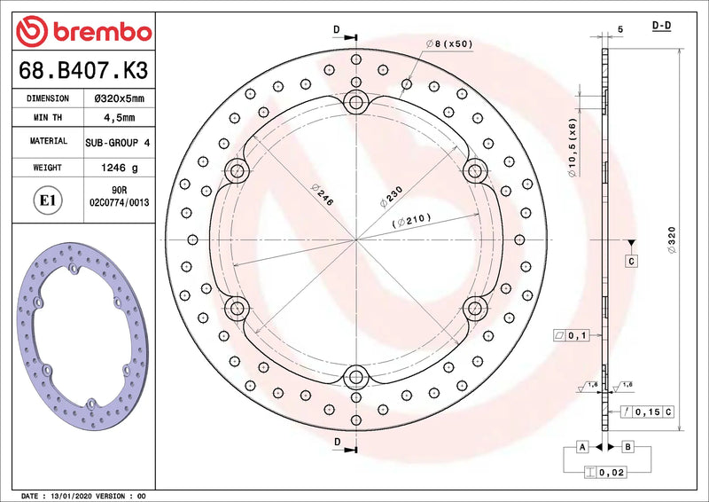 Brembo Serie Oro voorremschijf 320 x 5,0 mm Honda 68B407K3