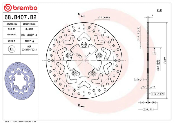 Brembo Serie Oro brake disc 260 x 4.0 mm Kymco 68B407B2