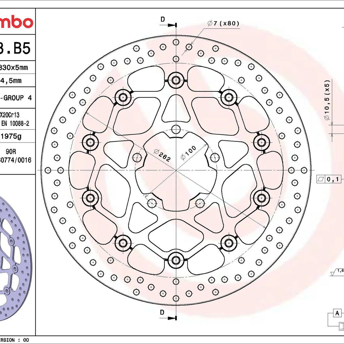 Brembo Serie Oro voorremschijf 330 x 5,0 mm 78B408B5
