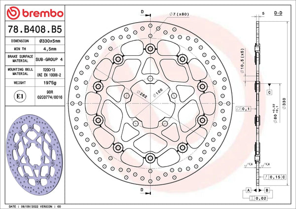 Brembo Oro Series Front Brake Disc 330 x 5.0 mm 78B408B5