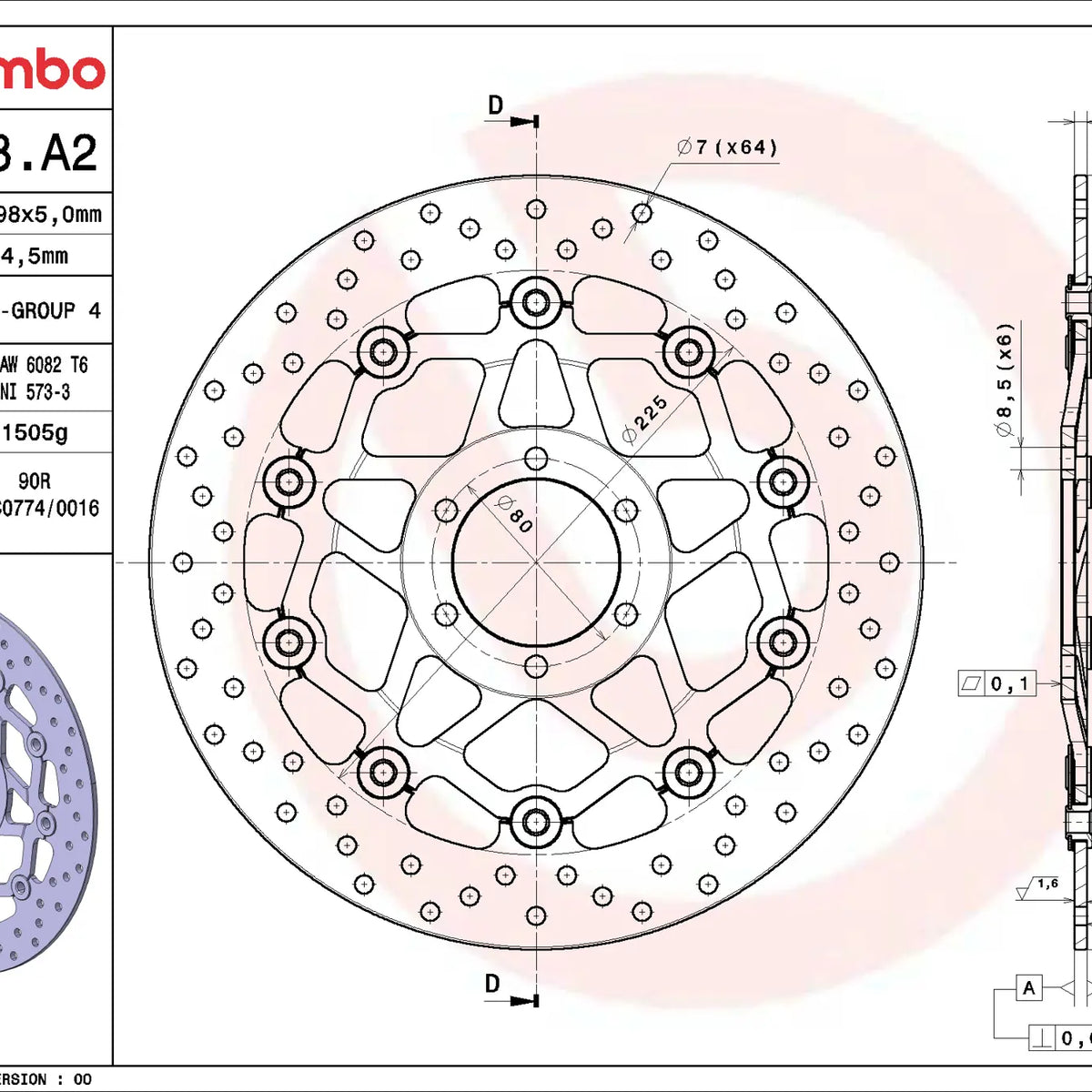 Brembo Serie Oro voorremschijf 298 x 5,0 mm 78B408A2