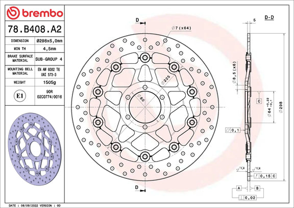 Brembo Serie Oro voorremschijf 298 x 5,0 mm 78B408A2