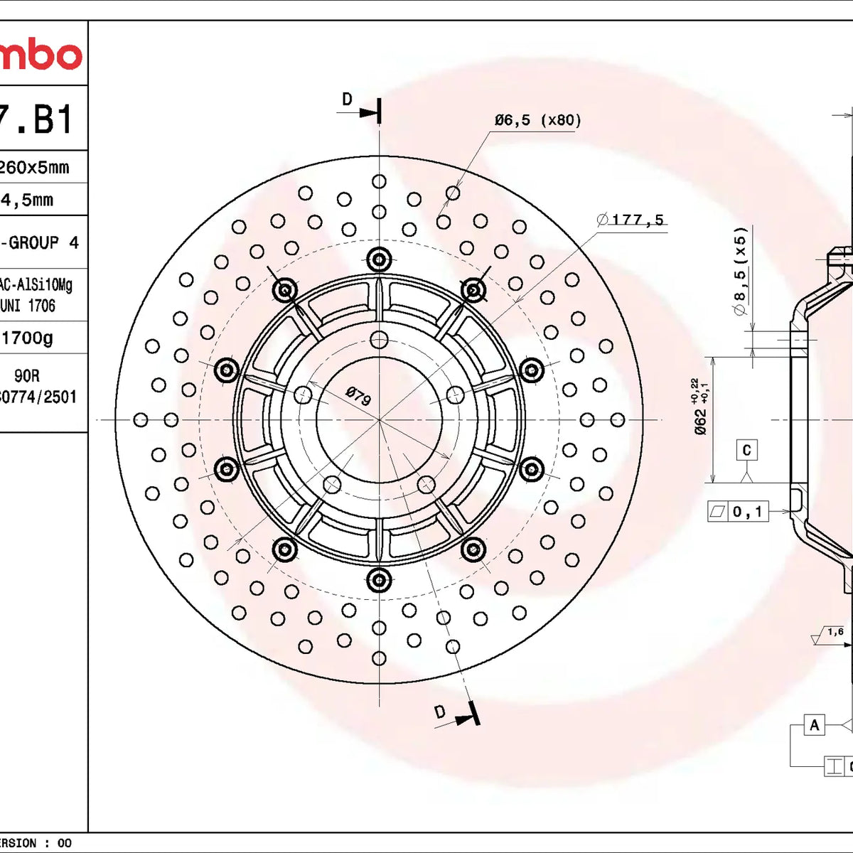 Brembo Serie Oro voorremschijf 260 x 5,0 mm BMW 68B407B1