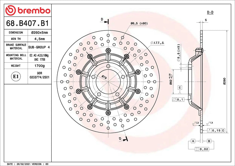 Brembo Serie Oro voorremschijf 260 x 5,0 mm BMW 68B407B1