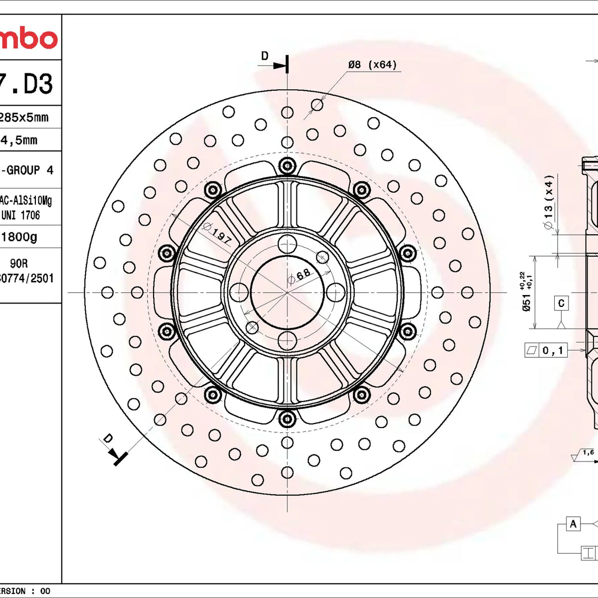 Brembo Serie Oro remschijf BMW 68B407D3