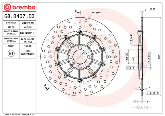 Brembo Serie Oro remschijf BMW 68B407D3