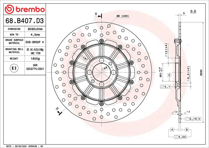 Brembo Serie Oro remschijf BMW 68B407D3