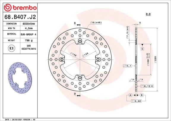 Brembo Serie Oro achterremschijf 220 x 5,0 mm MV Agusta 68B407J2