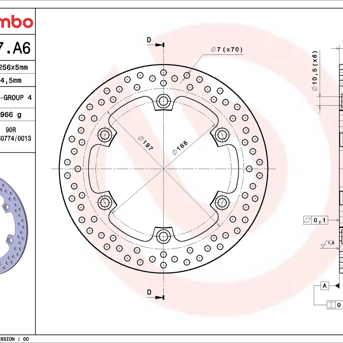 Brembo Serie Oro remschijf 256 x 5,0 mm Honda 68B407A6