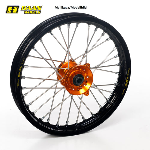 Haan Compleet Wiel Voor 14x1,60 KTM SX50 2024-2026 Velg zwart, Naaf oranje