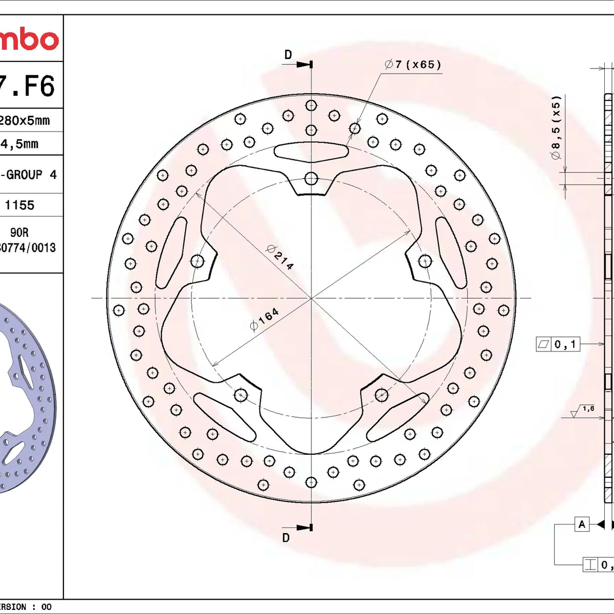 Brembo Serie Oro remschijf Aprilia SRV850 2012-2017