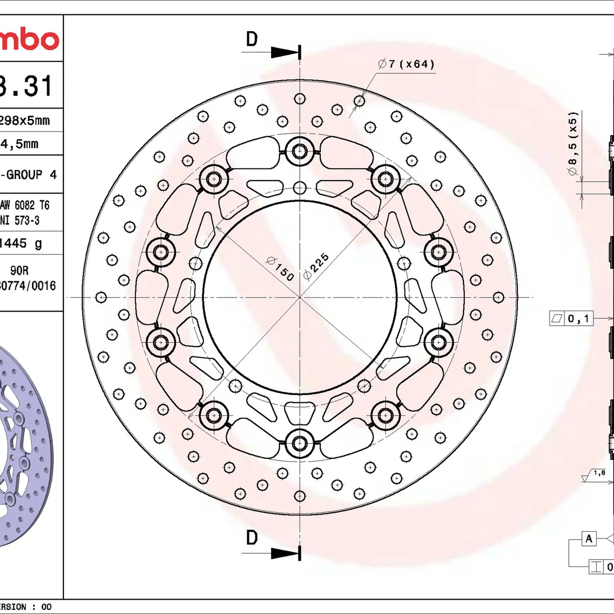 Brembo Serie Oro voorremschijf 298 x 5,0 mm Yamaha 78B40831