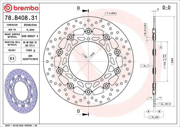 Brembo Serie Oro voorremschijf 298 x 5,0 mm Yamaha 78B40831