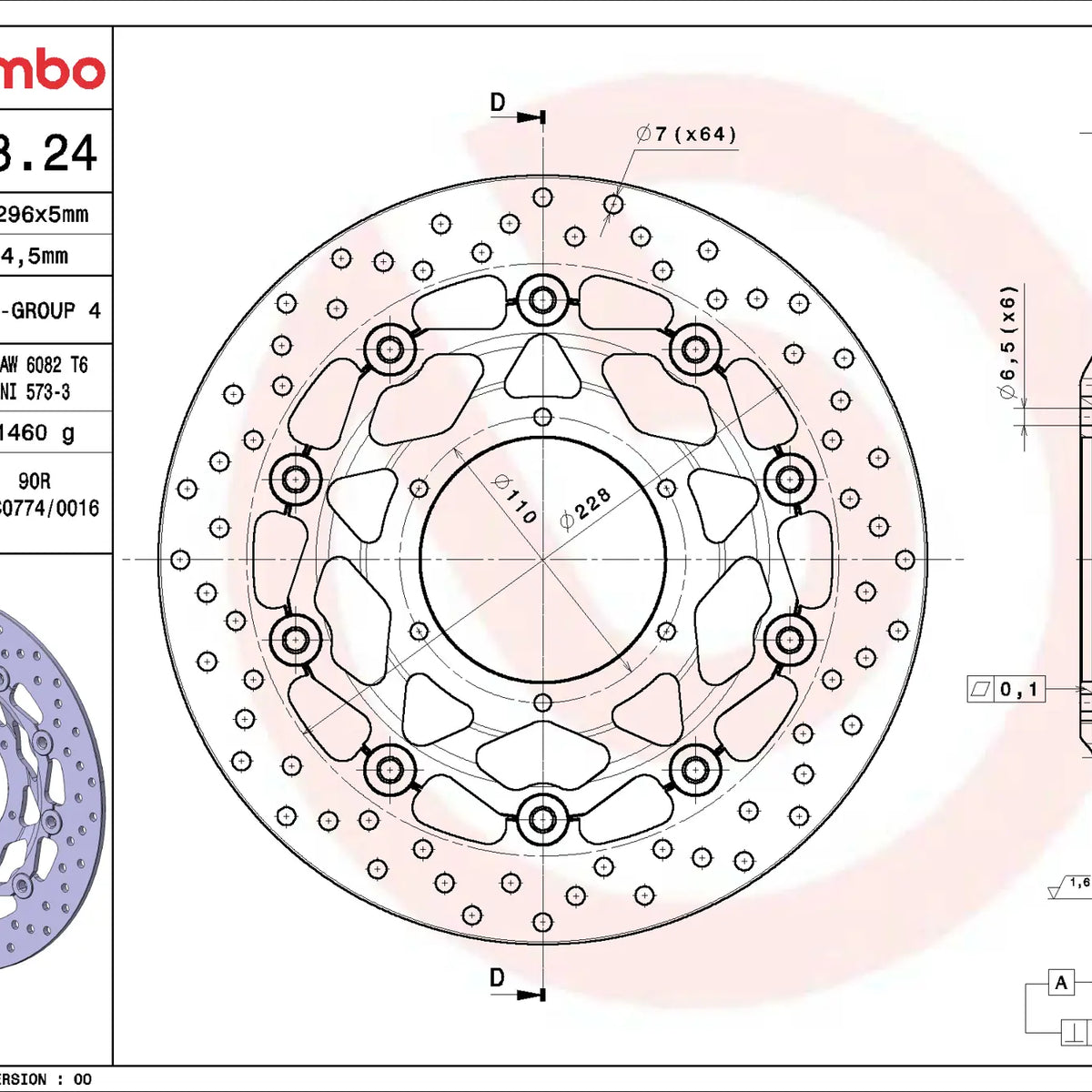 Brembo Serie Oro voorremschijf 296 x 5,0 mm Honda 78B40824