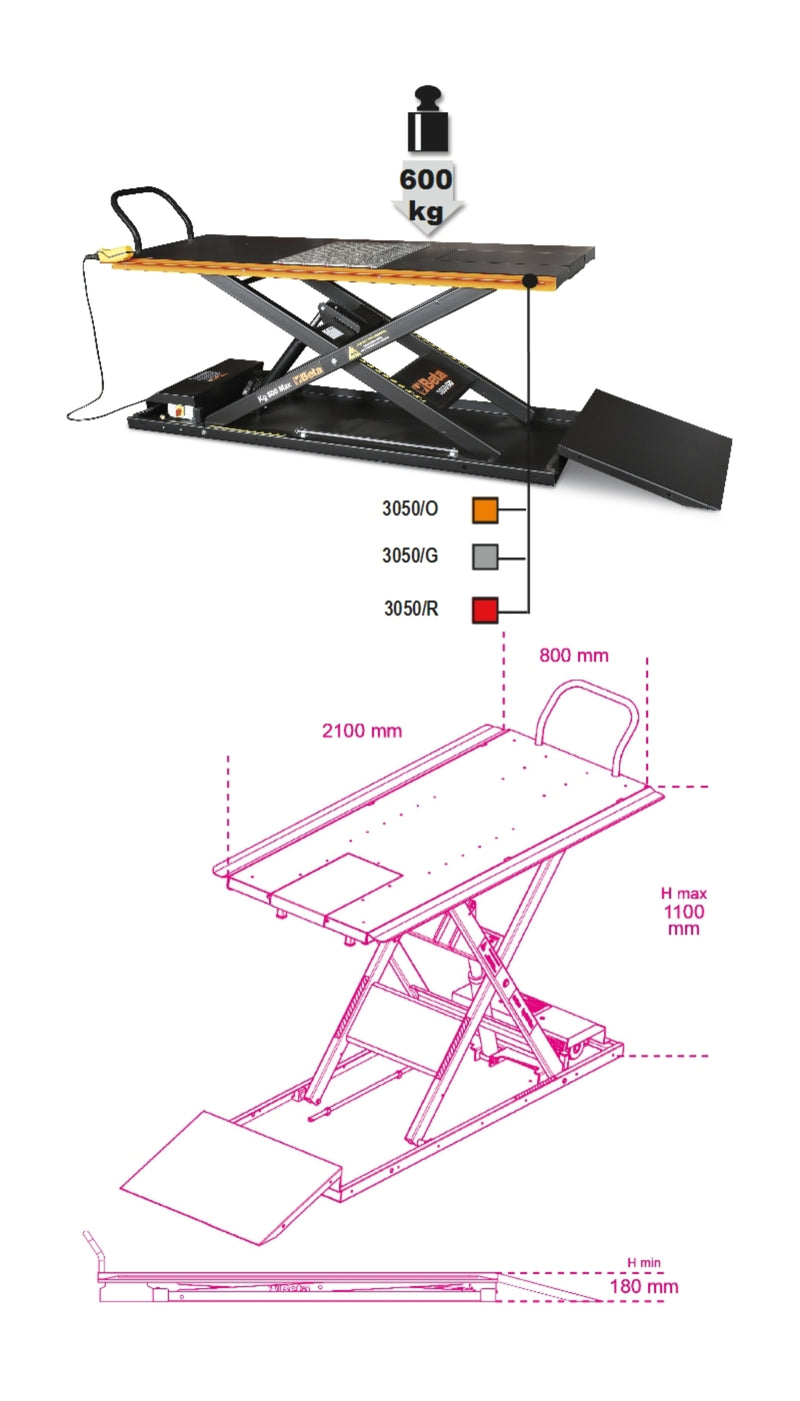 Beta Tools 3050 600 Motorcycle Lift Electric Hydraulic 600KG Professional