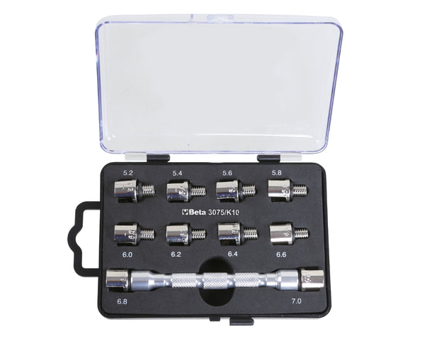 Beta Tools 3075 K10 Spoke Wrench Set With 10 Interchangeable Heads Universal