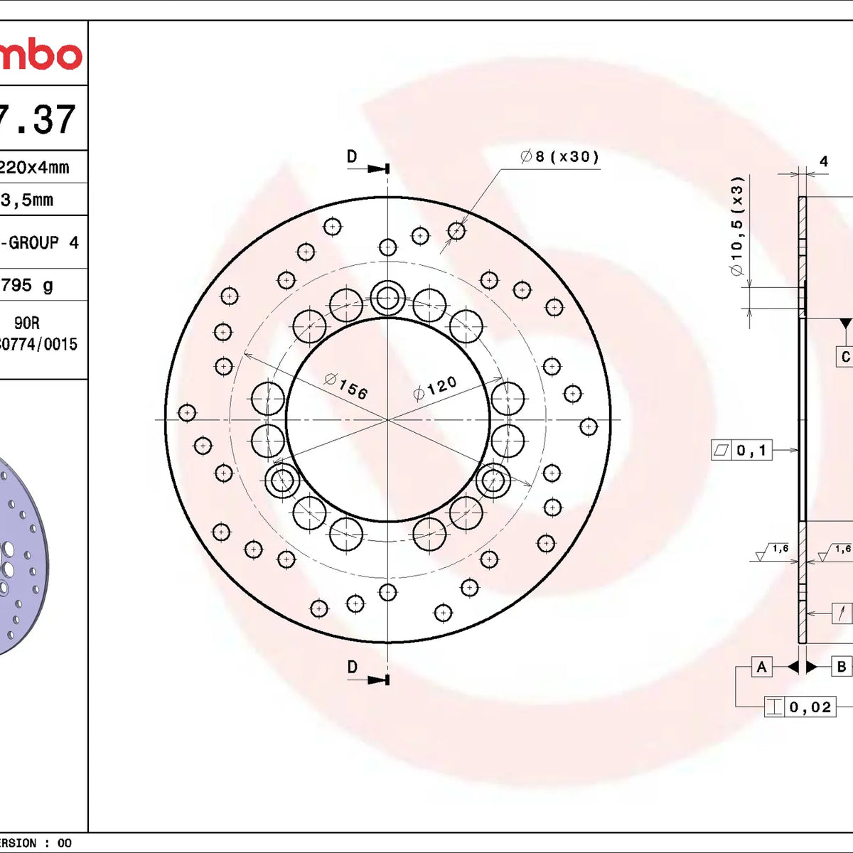 Brembo Serie Oro voorremschijf 220 x 4,0 mm 68B40737