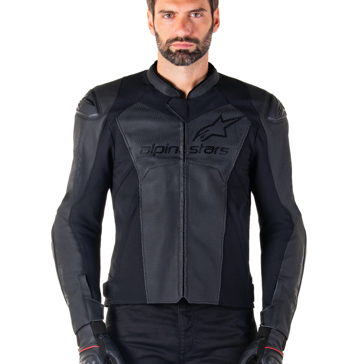 Alpinestars Faster v3 Airflow Black/Black Leather Motorcycle Jacket