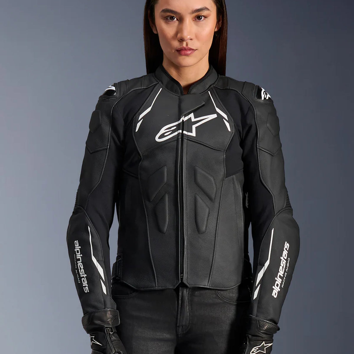 Alpinestars Dusk Schwarz/Weiß Leder Motorradjacke