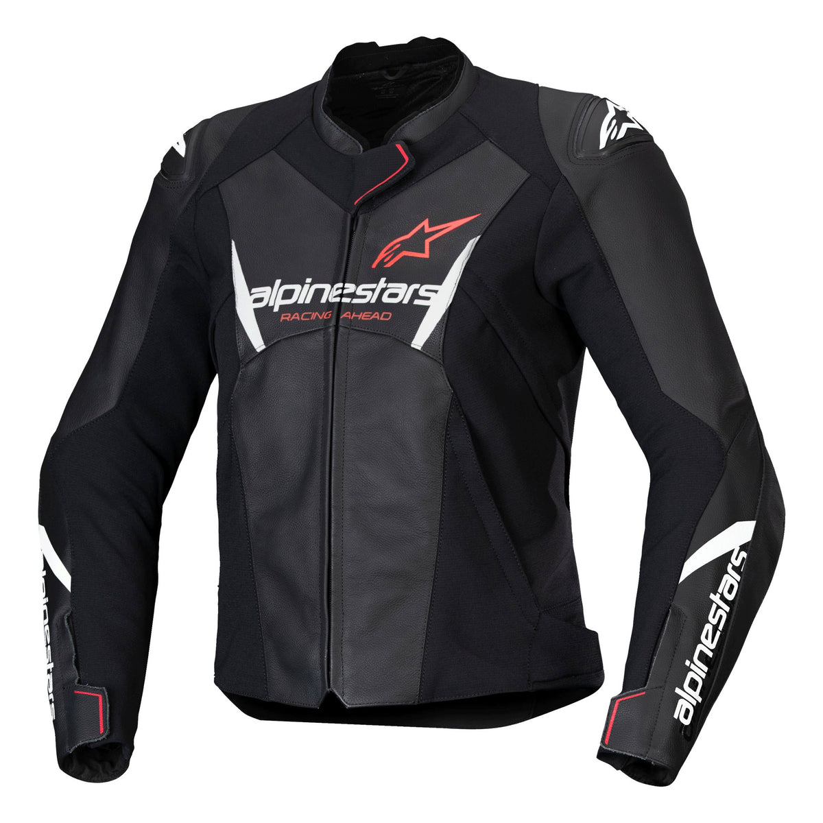 Alpinestars Faster v3 Black/White/Coral Leather Motorcycle Jacket