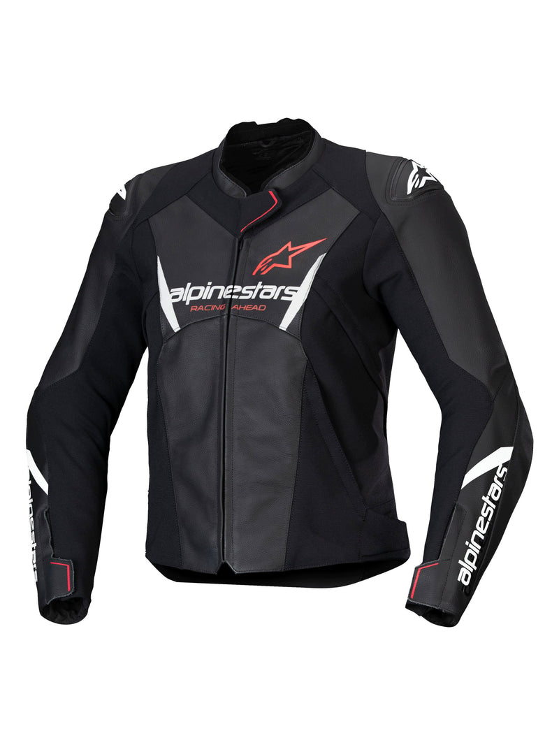 Alpinestars Faster v3 Black/White/Coral Leather Motorcycle Jacket