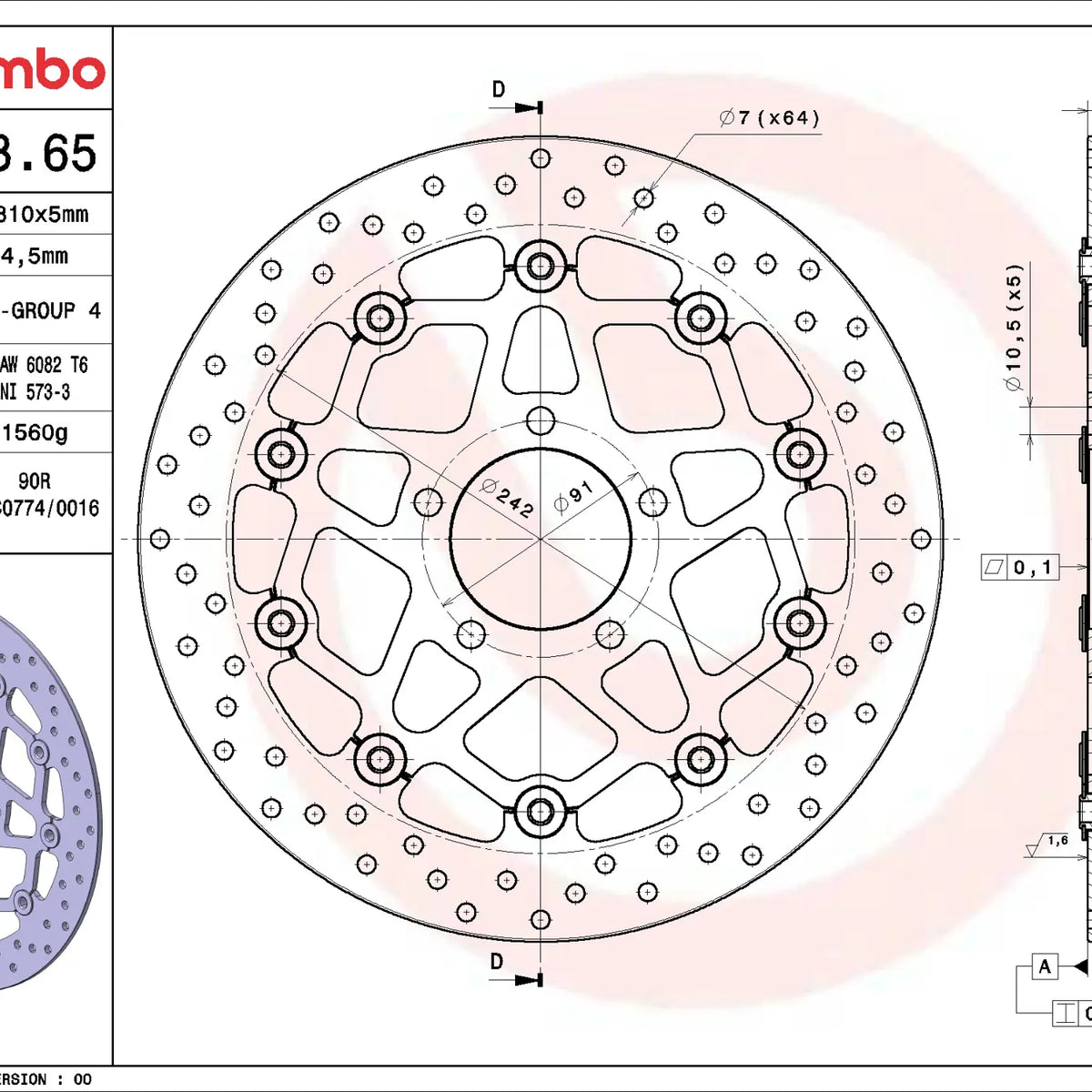Brembo Serie Oro voorremschijf 310 x 5,0 mm 78B40865