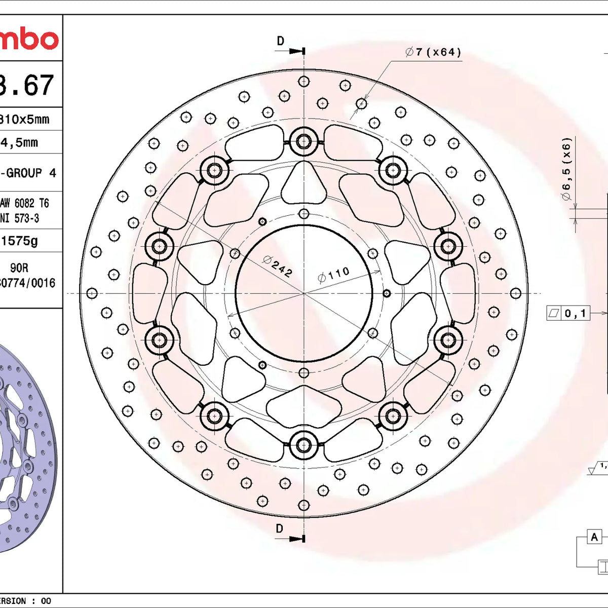 Brembo Serie Oro voorremschijf 310 x 5,0 mm Honda 78B40867