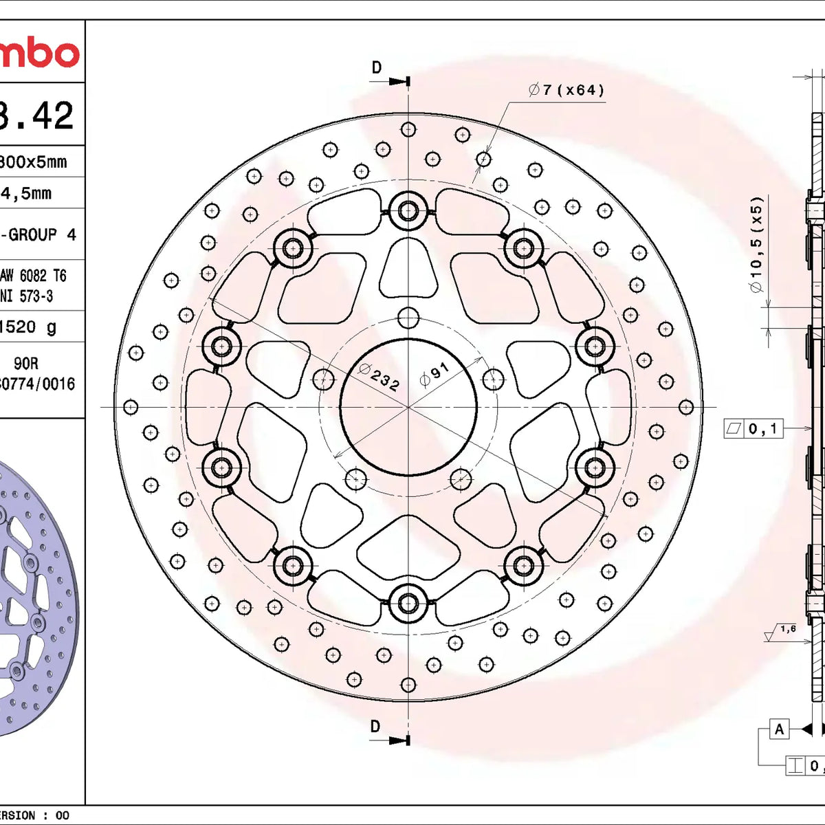 Brembo Serie Oro voorremschijf 300 x 5,0 mm Suzuki 78B40842