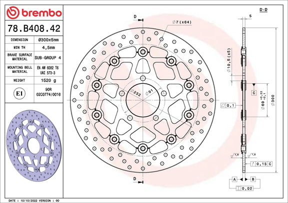 Brembo Serie Oro voorremschijf 300 x 5,0 mm Suzuki 78B40842