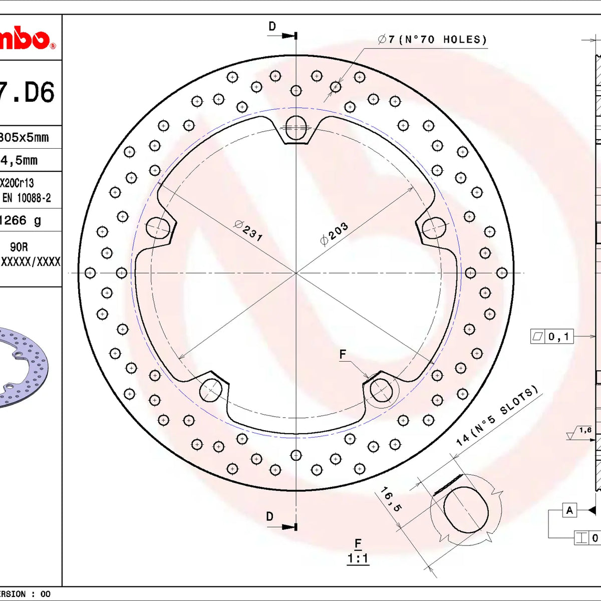Brembo Serie Oro voorremschijf 305 x 5,0 mm BMW 68B407D6