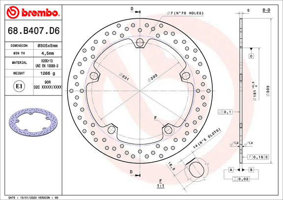 Brembo Serie Oro voorremschijf 305 x 5,0 mm BMW 68B407D6