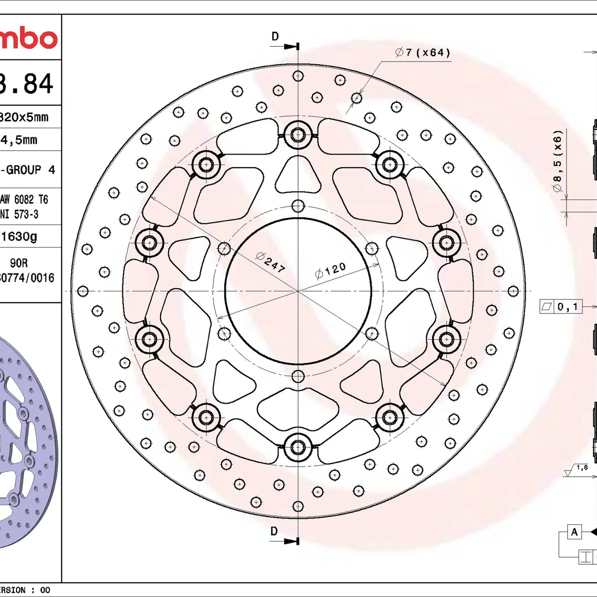 Brembo Serie Oro voorremschijf 320 x 5,0 mm 78B40884
