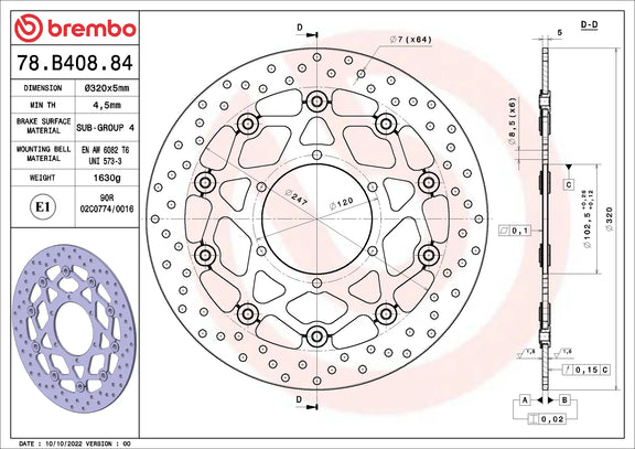 Brembo Serie Oro voorremschijf 320 x 5,0 mm 78B40884