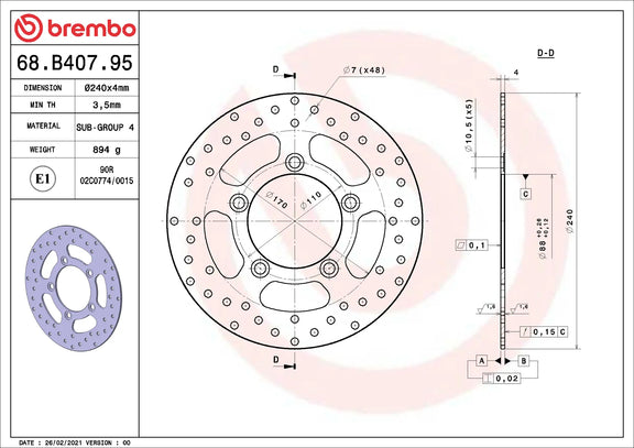 Brembo Serie Oro remschijf 240 x 4,0 mm Kymco 68B40795